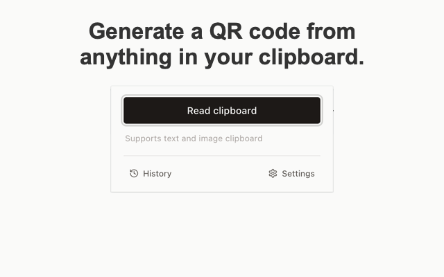 ClipQR popup — Quick mode, supports text and image clipboard